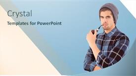  Presentation with pipe - Cool new PPT theme with portrait of hipster holding smoking pipe against blue vignette background backdrop and a light blue colored foreground
