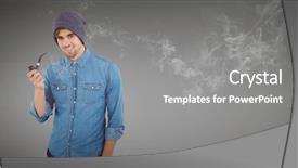  Presentation with pipe - Presentation theme featuring portrait of hipster smiling while holding smoking pipe against grey vignette background and a gray colored foreground