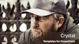  Presentation with homeless - Amazing presentation theme having portrait of homeless man backdrop and a tawny brown colored foreground