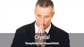  Presentation with hopeful - Beautiful presentation design featuring portrait of hopeful businessman with clenched hands backdrop and a wine colored foreground