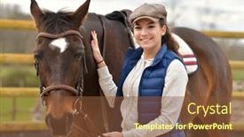  Presentation with horse - Colorful PPT theme enhanced with portrait-of-horsewoman-and-horse backdrop and a tawny brown colored foreground