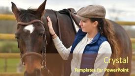  Presentation with horse - PPT theme enhanced with portrait-of-horsewoman-and-horse background and a tawny brown colored foreground