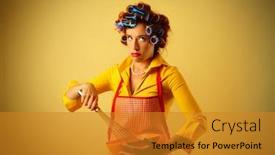  Presentation with cooking templeat - Slides with portrait-of-housewife-cooking background and a gold colored foreground