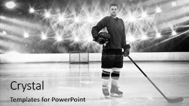  Presentation with hockey - Cool new slides with portrait of ice hockey player backdrop and a light gray colored foreground
