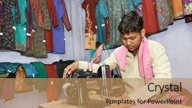  Presentation with sewing machine - Amazing presentation design having portrait of indian man tailor backdrop and a coral colored foreground