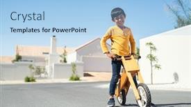  Presentation with road bike - Presentation theme consisting of portrait-of-indian-smiling-boy background and a light blue colored foreground