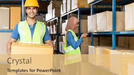  Presentation with inventory - Presentation theme having portrait-of-indian-warehouse-worker background and a yellow colored foreground