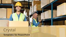  Presentation with warehouse - Colorful slides enhanced with portrait-of-indian-warehouse-worker backdrop and a yellow colored foreground