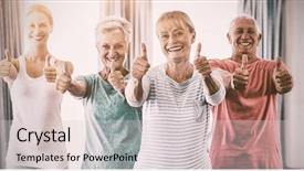  Presentation with physical activity seniors active senior - Slide set having portrait of instructor and seniors background and a light gray colored foreground