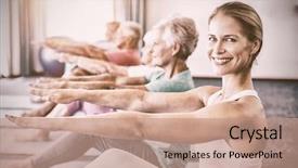  Presentation with physical activity seniors active senior - Slide deck enhanced with portrait of instructor performing yoga background and a  colored foreground