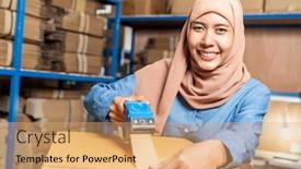  Presentation with islam - Beautiful presentation theme featuring portrait-of-islam-muslim-female backdrop and a coral colored foreground