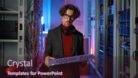  Presentation with hardware - PPT theme enhanced with portrait-of-it-specialist-holding background and a wine colored foreground