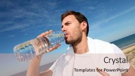  Presentation with water well - Presentation design with portrait of jogger drinking water background and a coral colored foreground