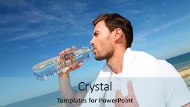  Presentation with benefits of drinking water - Slide set with portrait of jogger drinking water background and a light blue colored foreground