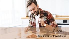 Presentation with joyful - Colorful presentation enhanced with portrait-of-joyful-bearded-man backdrop and a coral colored foreground