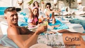  Presentation with family children - Presentation theme consisting of portrait of joyful beautiful family background and a coral colored foreground