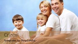  Presentation with family pet - Beautiful presentation theme featuring portrait of joyful family backdrop and a coral colored foreground