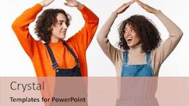  Presentation with women making - PPT layouts featuring portrait-of-joyful-multinational-women background and a coral colored foreground