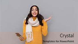  Presentation with ear - PPT theme having portrait of joyful woman wearing background and a yellow colored foreground