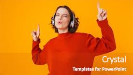  Presentation with wireless - Audience pleasing PPT theme consisting of portrait of joyous woman 20s backdrop and a crimson colored foreground