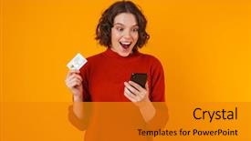  Presentation with car accident cell phone - Audience pleasing slide deck consisting of portrait of joyous woman 20s backdrop and a gold colored foreground