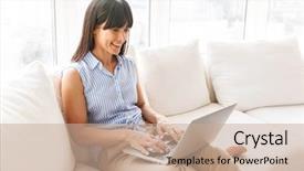  Presentation with elegant - Audience pleasing presentation consisting of portrait of joyous woman 40s backdrop and a coral colored foreground