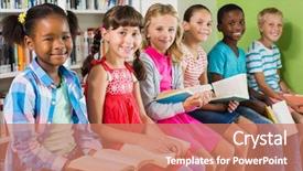 Presentation with kids reading book - Presentation having portrait of kids reading book background and a coral colored foreground