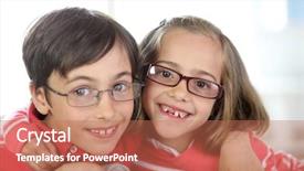  Presentation with kids - Beautiful theme featuring portrait of kids wearing eyeglasses backdrop and a coral colored foreground