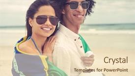  Presentation with latino - Presentation design enhanced with portrait of latino couple with brasil flag and soccer ball background and a lemonade colored foreground