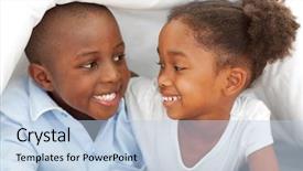  Presentation with siblings - Presentation having portrait-of-laughing-siblings-lying background and a light blue colored foreground