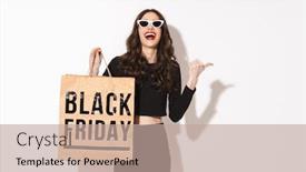  Presentation with paper bag - Beautiful presentation design featuring portrait-of-laughing-woman backdrop and a coral colored foreground