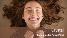  Presentation with joy - PPT layouts consisting of portrait-of-laughing-young-woman background and a tawny brown colored foreground