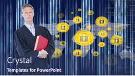  Presentation with network security - Colorful PPT layouts enhanced with portrait-of-lawyer-against-network backdrop and a ocean colored foreground
