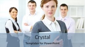  Presentation with team leadership - Cool new slide deck with portrait of leadership on business backdrop and a  colored foreground