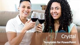 Presentation with toasting - Amazing presentation having portrait of lesbian couple smiling and toasting wine glasses backdrop and a red colored foreground