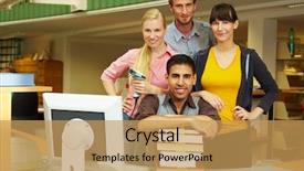  Presentation with staff - Cool new presentation theme with portrait of library staff in a university backdrop and a yellow colored foreground