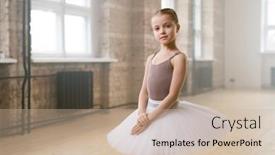  Presentation with dance - Presentation theme featuring portrait-of-little-ballet-dancer background and a mint green colored foreground