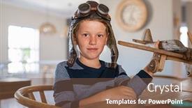  Presentation with airplane pilot - Beautiful presentation theme featuring portrait-of-little-boy-wearing backdrop and a tawny brown colored foreground