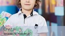  Presentation with book - PPT theme featuring portrait-of-little-boy background and a light blue colored foreground