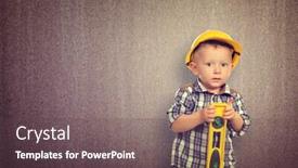  Presentation with handyman - Presentation theme with portrait of little child act like handyman background and a dark gray colored foreground