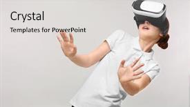  Presentation with virtual - Colorful PPT theme enhanced with portrait of little girl having fun with virtual reality headset on light background backdrop and a light gray colored foreground