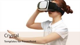  Presentation with virtual - Colorful slide set enhanced with portrait of little girl having fun with virtual reality headset on white background backdrop and a lemonade colored foreground