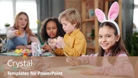  Presentation with children painting - Colorful slide deck enhanced with portrait-of-little-girl-smiling backdrop and a coral colored foreground