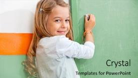  Presentation with green chalkboard - Colorful presentation design enhanced with portrait of little girl writing backdrop and a mint green colored foreground