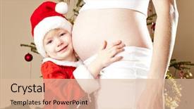  Presentation with pregnant mother - Audience pleasing presentation theme consisting of portrait of little girl and her pregnant mother by christmas tree backdrop and a lemonade colored foreground