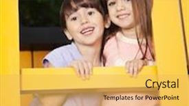  Presentation with female - Amazing PPT layouts having portrait-of-little-girl backdrop and a yellow colored foreground