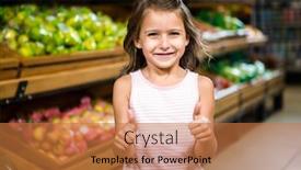  Presentation with grocery store - Audience pleasing slide deck consisting of portrait of little girl with thumps up in grocery store backdrop and a coral colored foreground