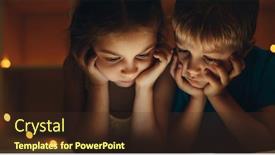  Presentation with cartoons - Presentation theme having portrait-of-little-kids background and a tawny brown colored foreground