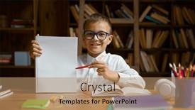  Presentation with report - PPT theme having portrait-of-little-schoolboy-student and a coral colored foreground