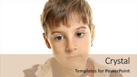  Presentation with blank whiteboard isolated on white - Colorful slides enhanced with human behaviour - portrait of little thoughtful boy backdrop and a coral colored foreground